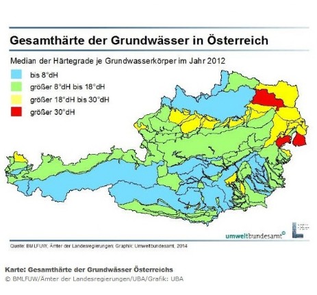 Regionen gleicher Wasserhärte in Österreich