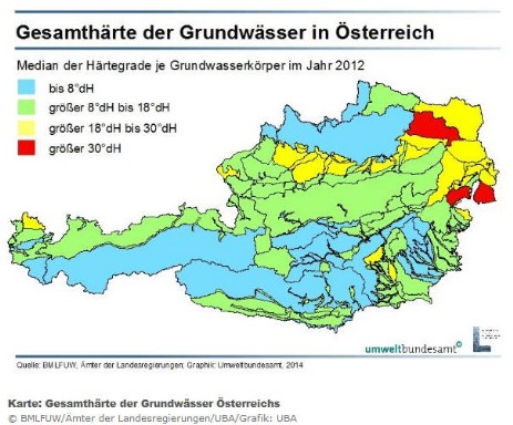 Regionen gleicher Wasserhärte in Österreich